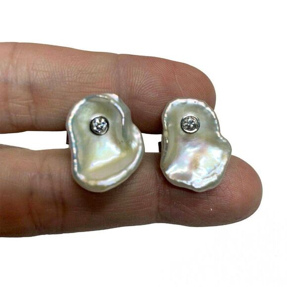 Diamond Fresh Water Pearl Cufflinks 14k Gold 0.45 TCW Designer Certified $2,490 - Picture 13 of 14